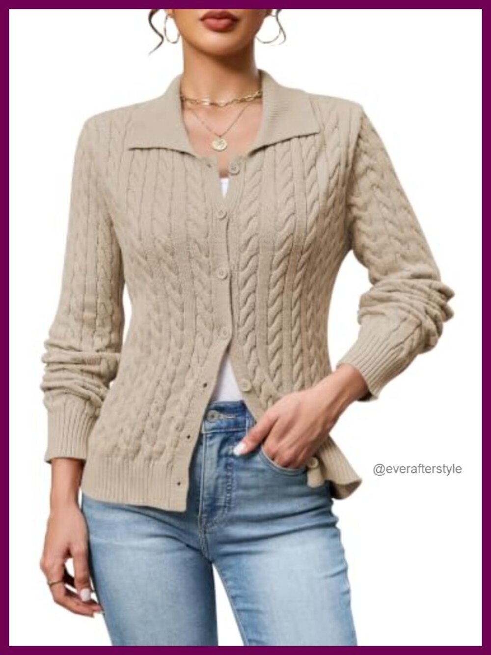 Cable Knit Cardigan Collared Button Up Sweater